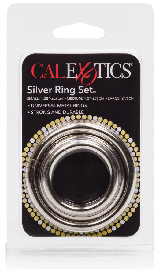 Set van 3 metalen cockringen Zilveren Ring 32 tot 50 mm 